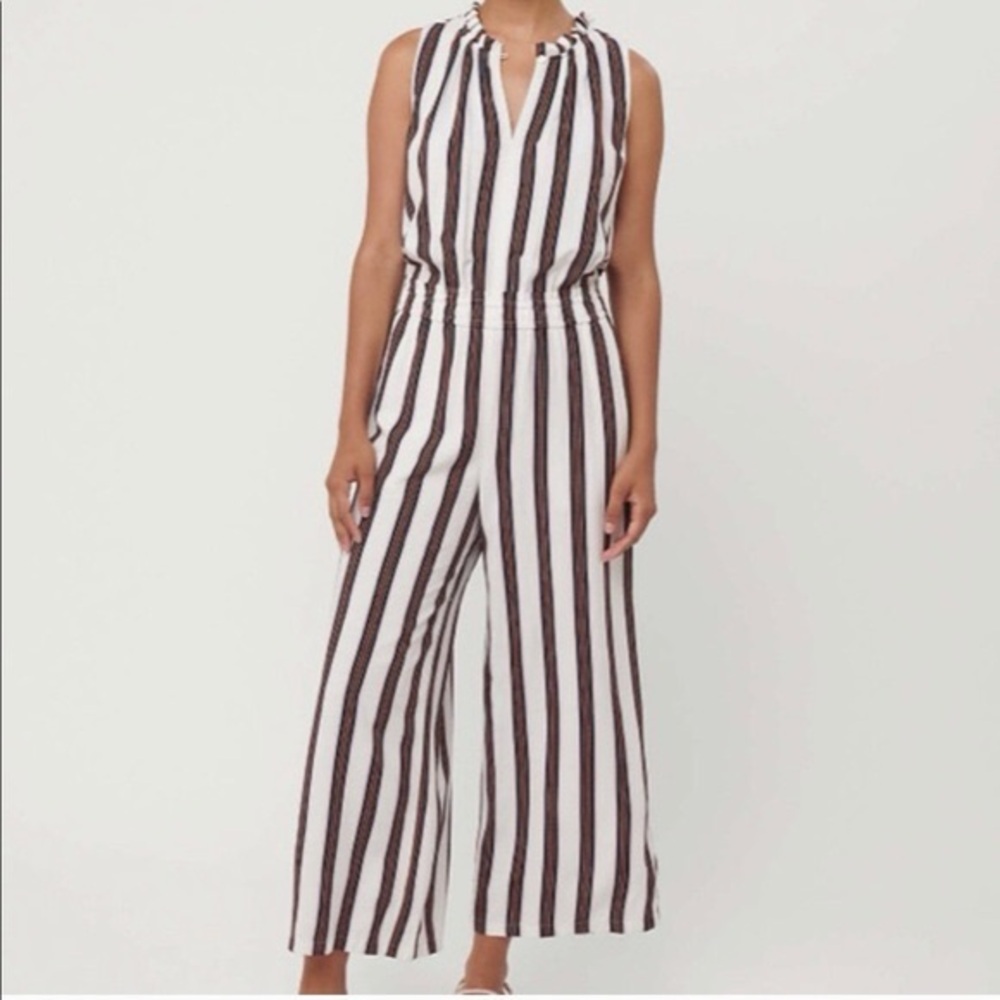 LOFT Striped Smocked Jumpsuit